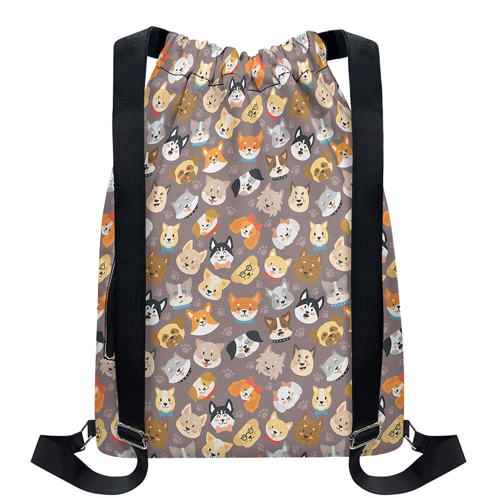 Cute Dog Emoji Pattern Print Drawstring Backpack