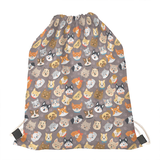 Cute Dog Emoji Pattern Print Drawstring Bag