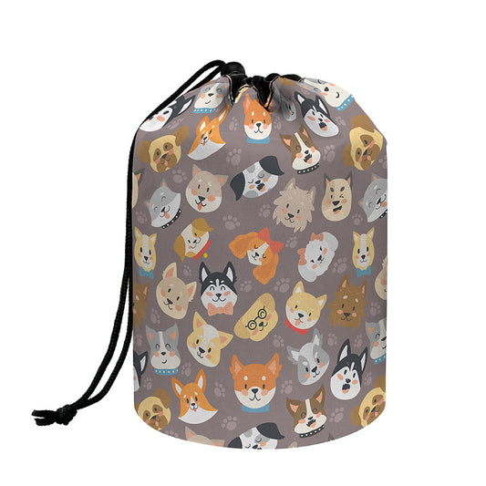 Cute Dog Emoji Pattern Print Drawstring Makeup Bag