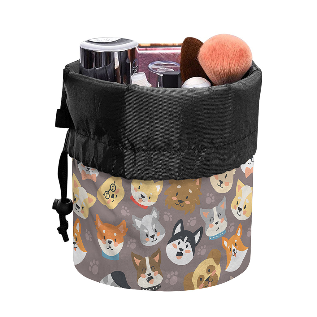 Cute Dog Emoji Pattern Print Drawstring Makeup Bag