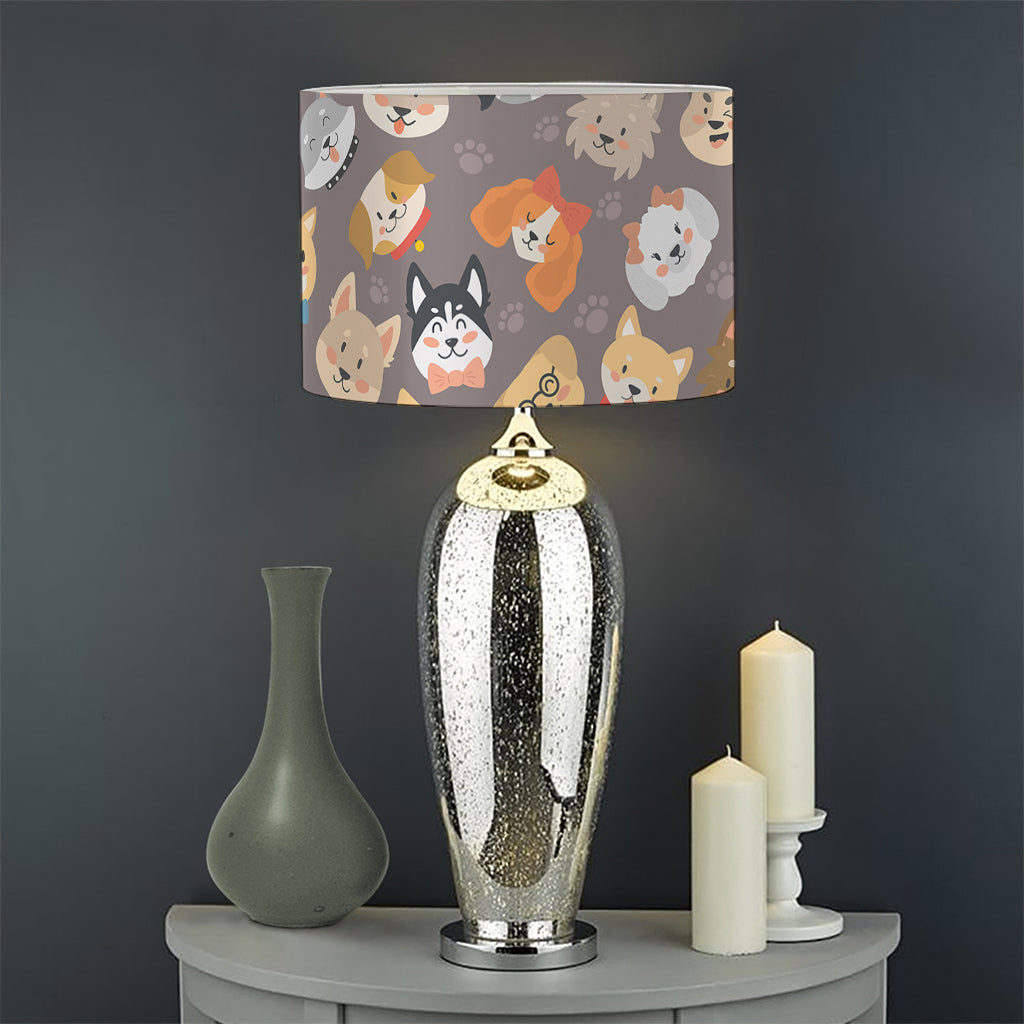 Cute Dog Emoji Pattern Print Drum Lamp Shade
