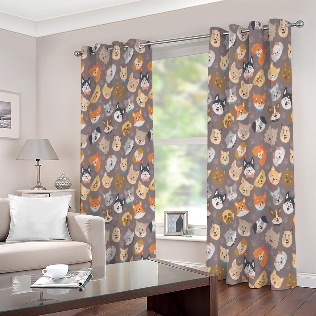 Cute Dog Emoji Pattern Print Extra Wide Grommet Curtains