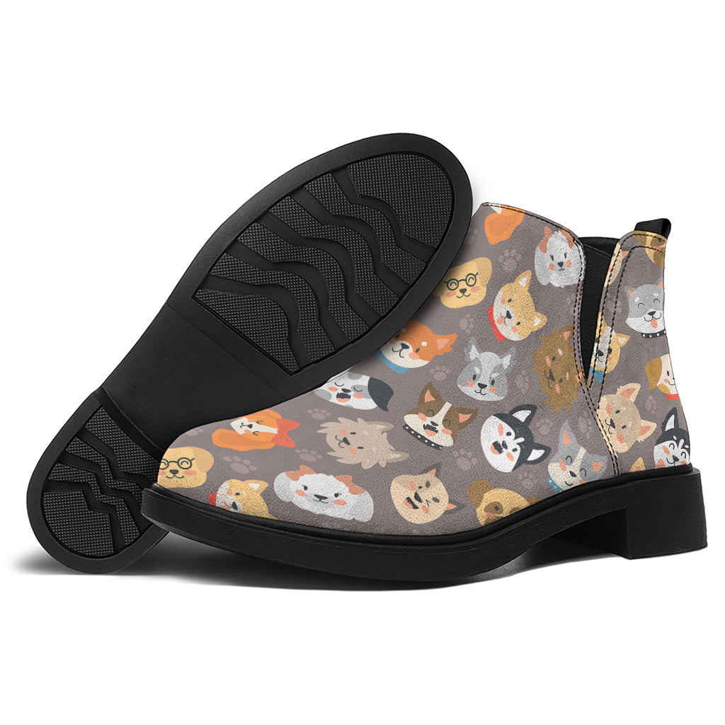 Cute Dog Emoji Pattern Print Flat Ankle Boots