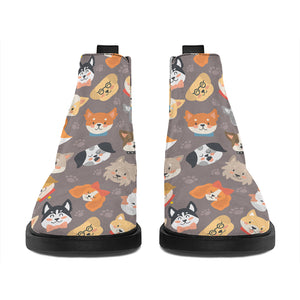 Cute Dog Emoji Pattern Print Flat Ankle Boots