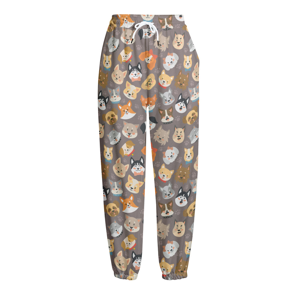 Cute Dog Emoji Pattern Print Fleece Lined Knit Pants