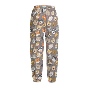 Cute Dog Emoji Pattern Print Fleece Lined Knit Pants