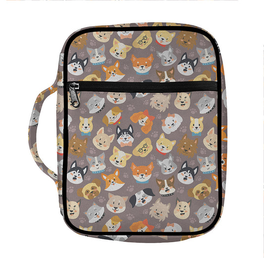 Cute Dog Emoji Pattern Print Front Pocket Bible Bag