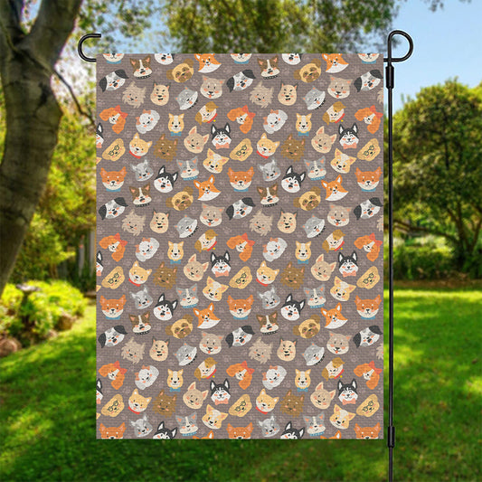 Cute Dog Emoji Pattern Print Garden Flag