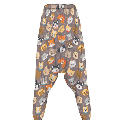 Cute Dog Emoji Pattern Print Hammer Pants