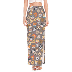 Cute Dog Emoji Pattern Print High Slit Maxi Skirt