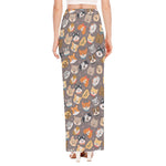 Cute Dog Emoji Pattern Print High Slit Maxi Skirt