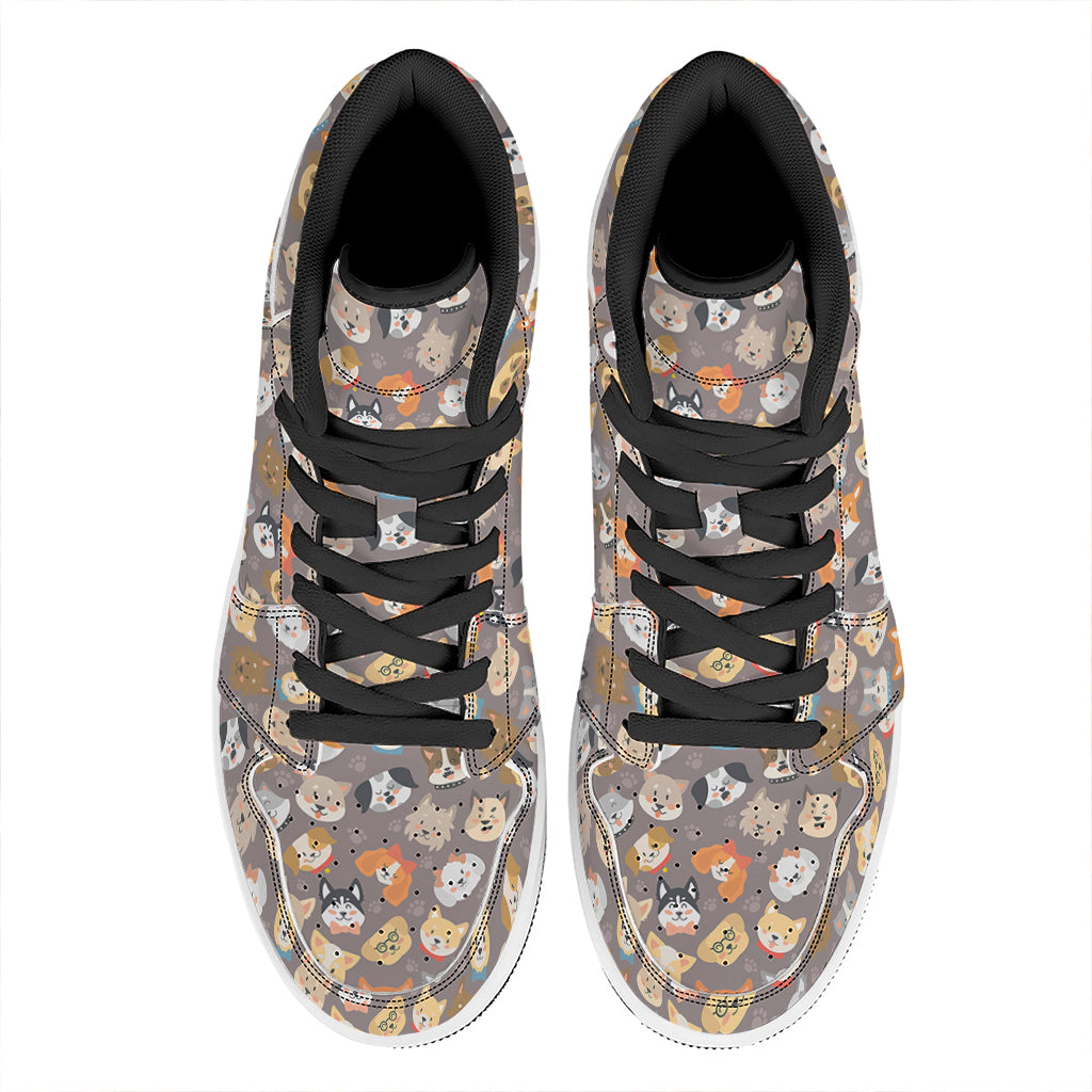 Cute Dog Emoji Pattern Print High Top Leather Sneakers