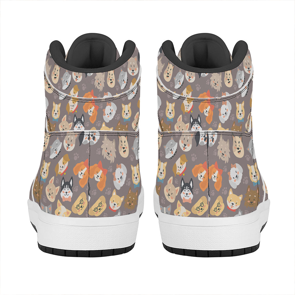 Cute Dog Emoji Pattern Print High Top Leather Sneakers