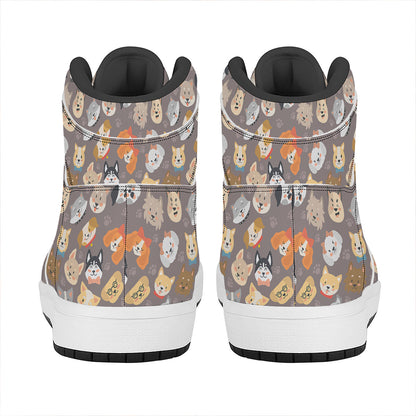 Cute Dog Emoji Pattern Print High Top Leather Sneakers