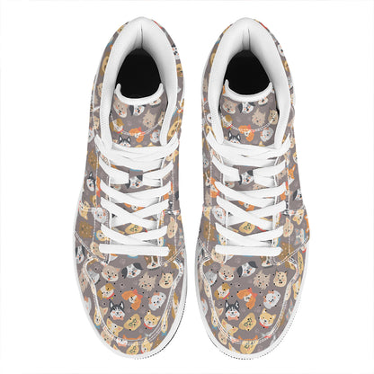 Cute Dog Emoji Pattern Print High Top Leather Sneakers