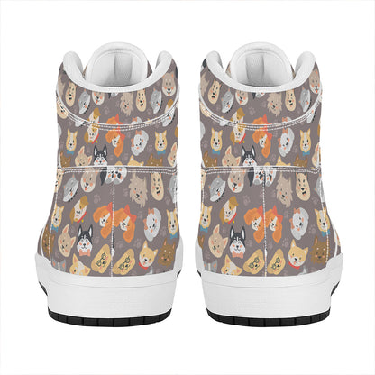 Cute Dog Emoji Pattern Print High Top Leather Sneakers