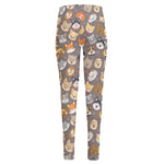 Cute Dog Emoji Pattern Print High-Waisted Pocket Leggings