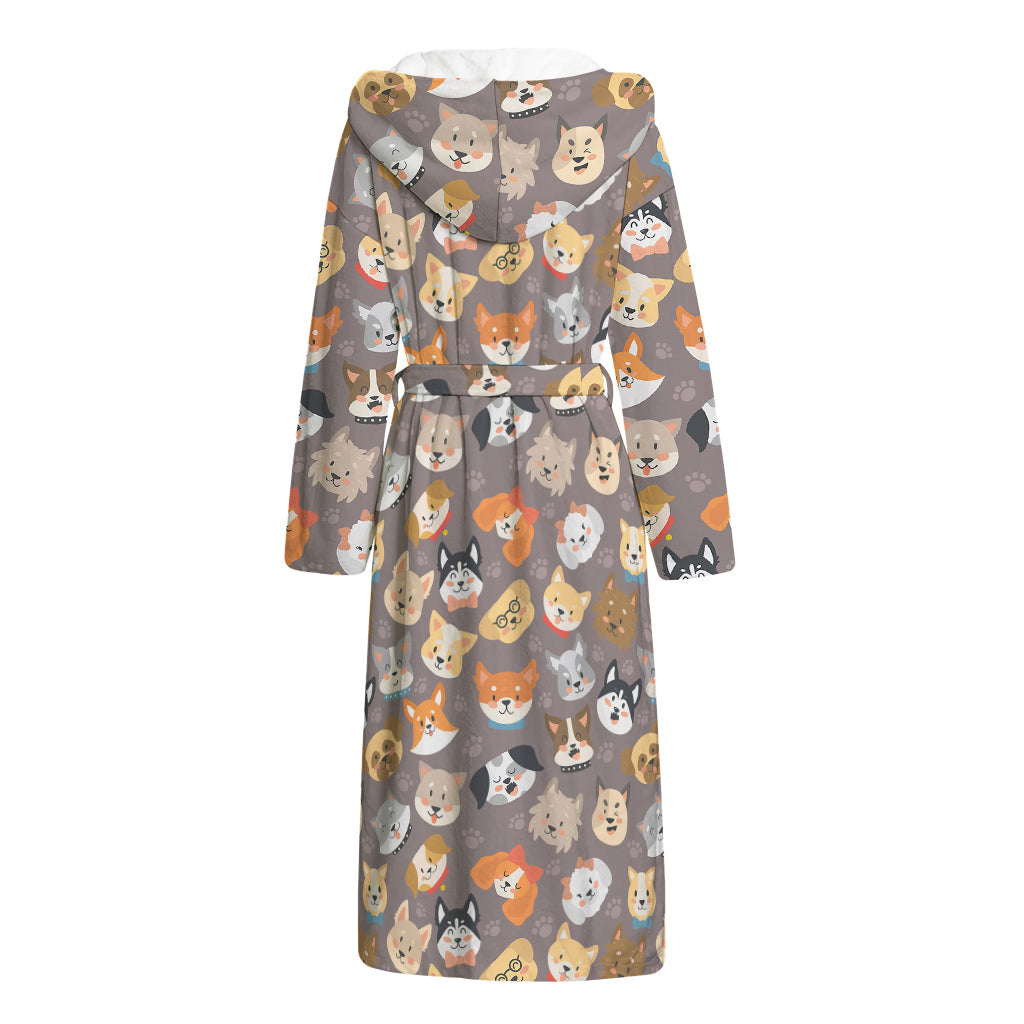 Cute Dog Emoji Pattern Print Hooded Bathrobe