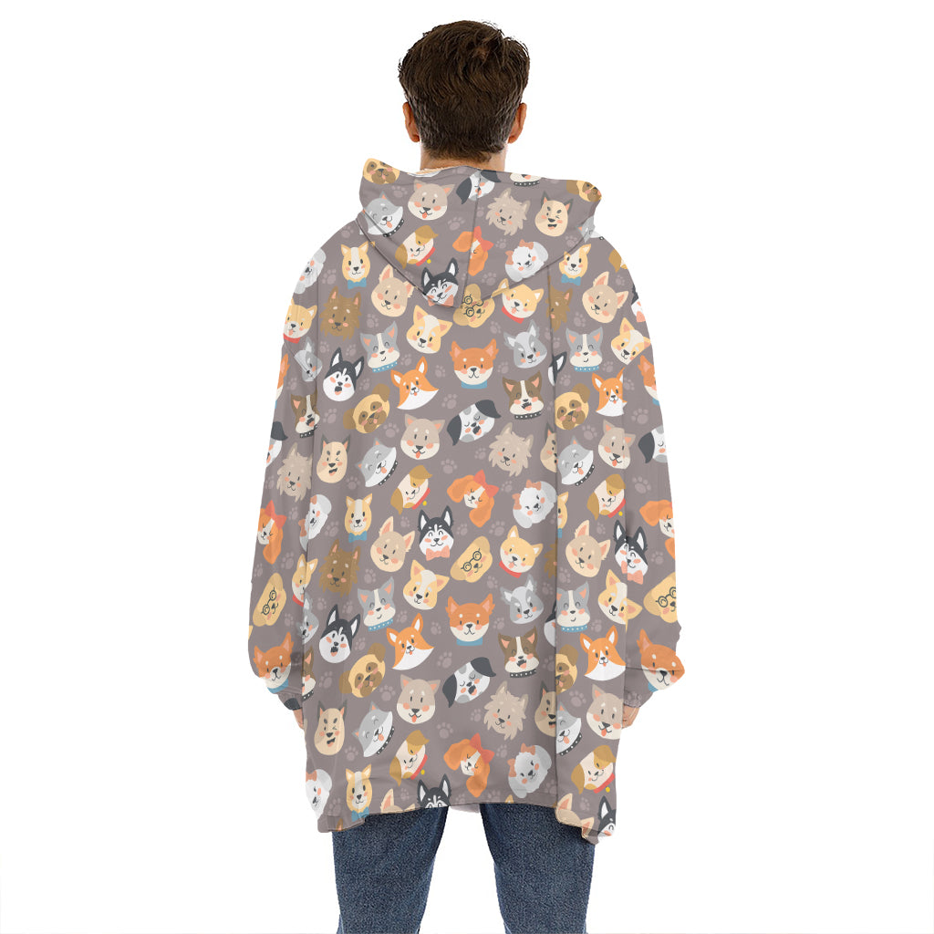 Cute Dog Emoji Pattern Print Hoodie Blanket