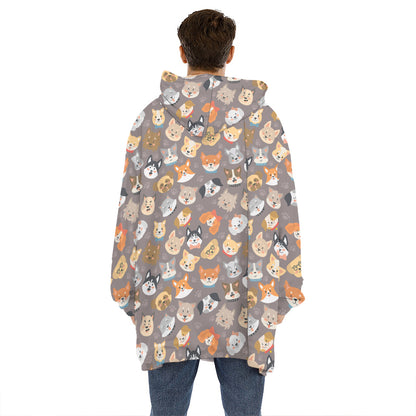 Cute Dog Emoji Pattern Print Hoodie Blanket