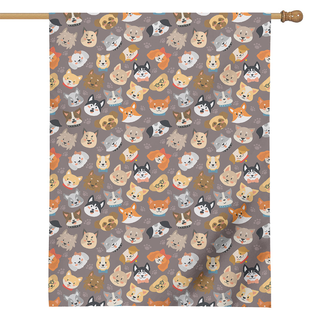 Cute Dog Emoji Pattern Print House Flag