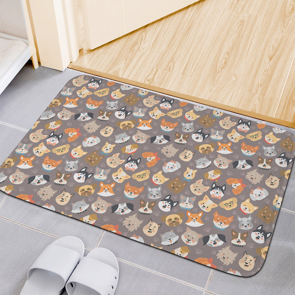 Cute Dog Emoji Pattern Print Indoor Door Mat