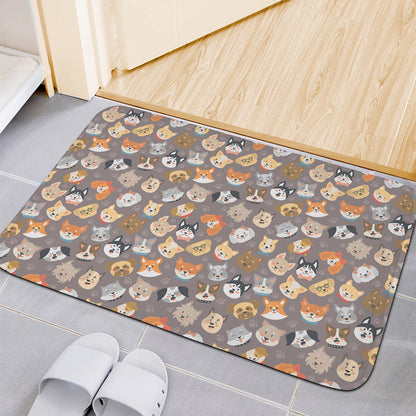 Cute Dog Emoji Pattern Print Indoor Door Mat