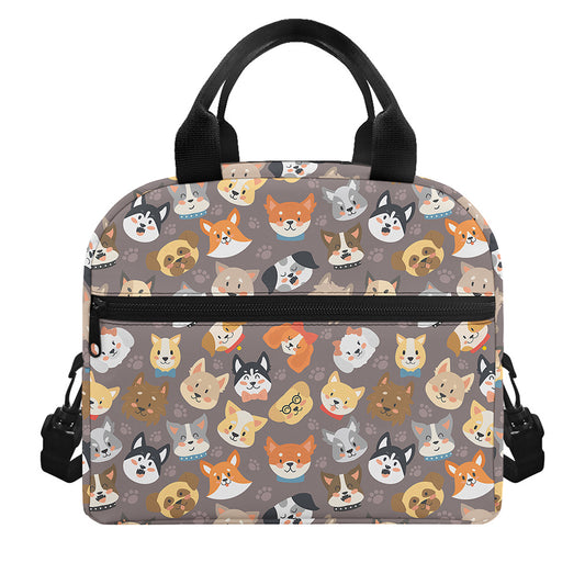 Cute Dog Emoji Pattern Print Insulated Lunch Bag
