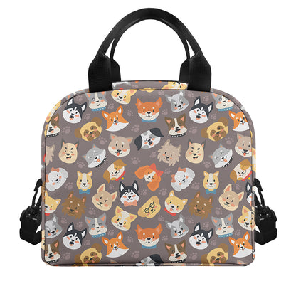 Cute Dog Emoji Pattern Print Insulated Lunch Bag