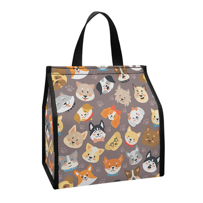 Cute Dog Emoji Pattern Print Insulated Lunch Tote