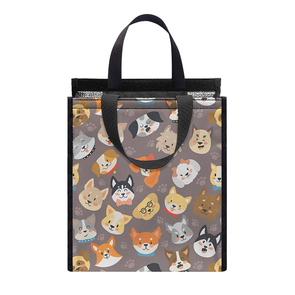 Cute Dog Emoji Pattern Print Insulated Lunch Tote