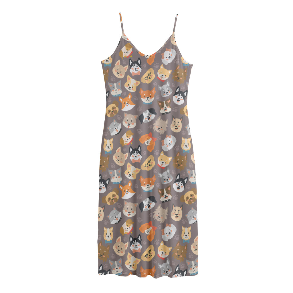 Cute Dog Emoji Pattern Print Jersey Midi Cami Dress