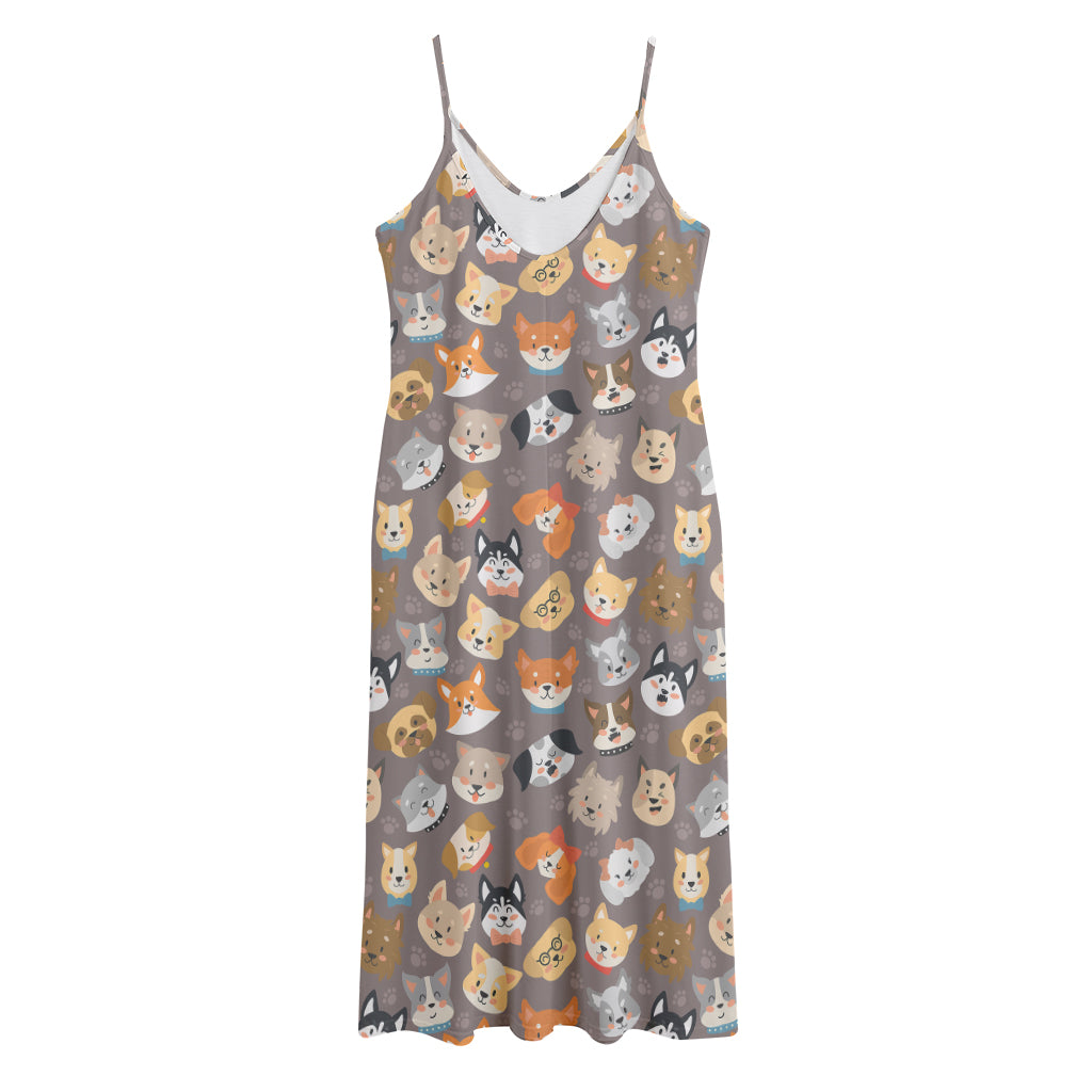 Cute Dog Emoji Pattern Print Jersey Midi Cami Dress