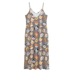 Cute Dog Emoji Pattern Print Jersey Midi Cami Dress