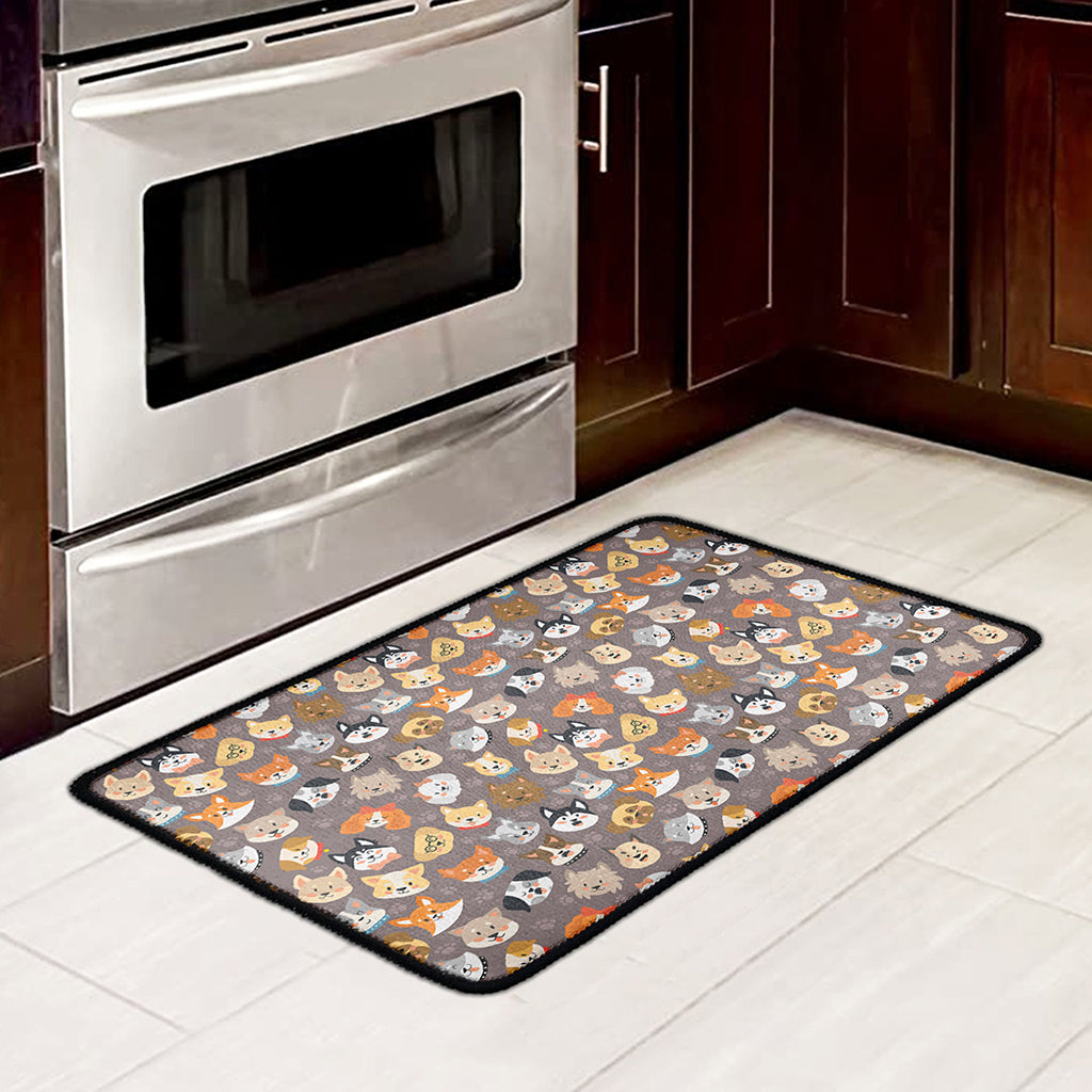 Cute Dog Emoji Pattern Print Kitchen Mat