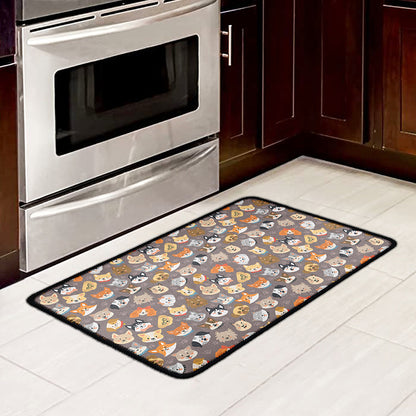 Cute Dog Emoji Pattern Print Kitchen Mat