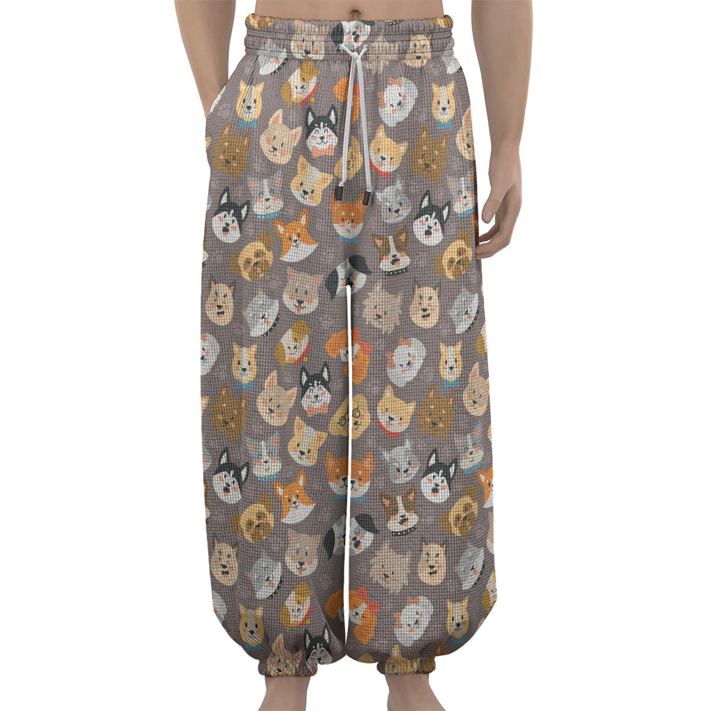 Cute Dog Emoji Pattern Print Lantern Pants