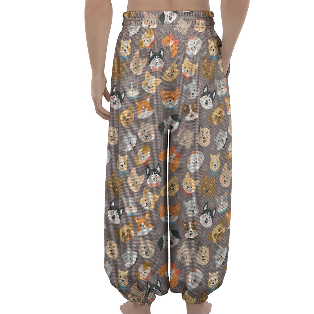 Cute Dog Emoji Pattern Print Lantern Pants