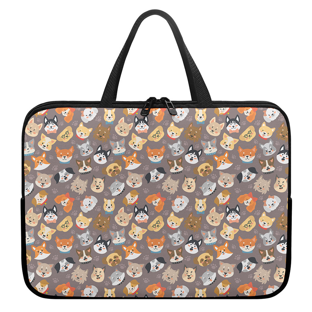 Cute Dog Emoji Pattern Print Laptop Sleeve With Handle