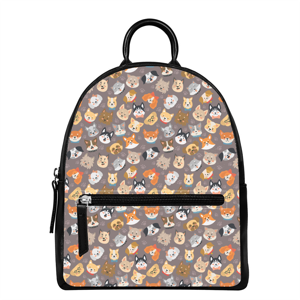 Cute Dog Emoji Pattern Print Leather Backpack