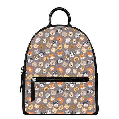 Cute Dog Emoji Pattern Print Leather Backpack