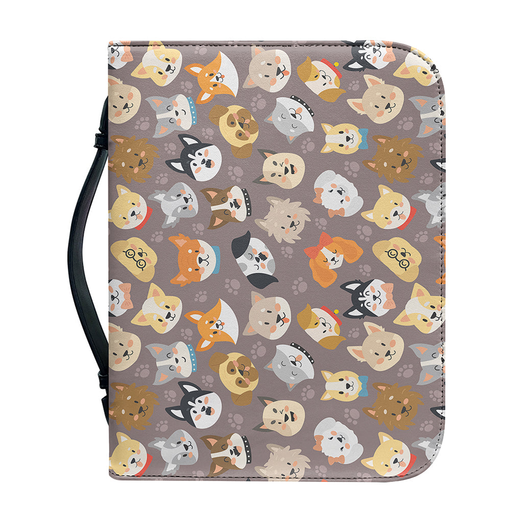 Cute Dog Emoji Pattern Print Leather Bible Cover