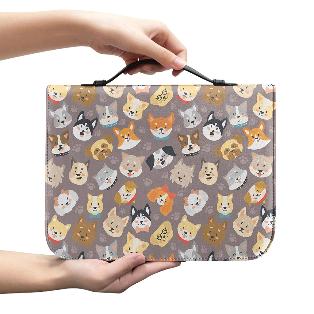 Cute Dog Emoji Pattern Print Leather Bible Cover