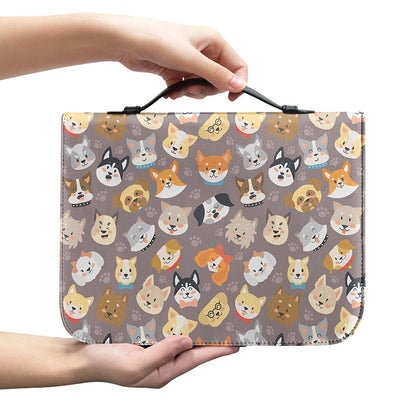 Cute Dog Emoji Pattern Print Leather Bible Cover