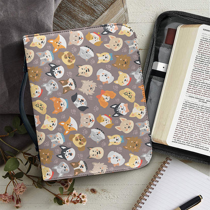 Cute Dog Emoji Pattern Print Leather Bible Cover