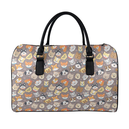 Cute Dog Emoji Pattern Print Leather Duffle Bag