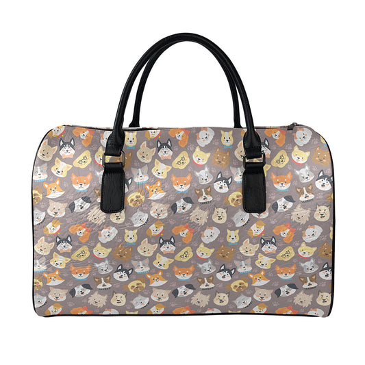 Cute Dog Emoji Pattern Print Leather Duffle Bag