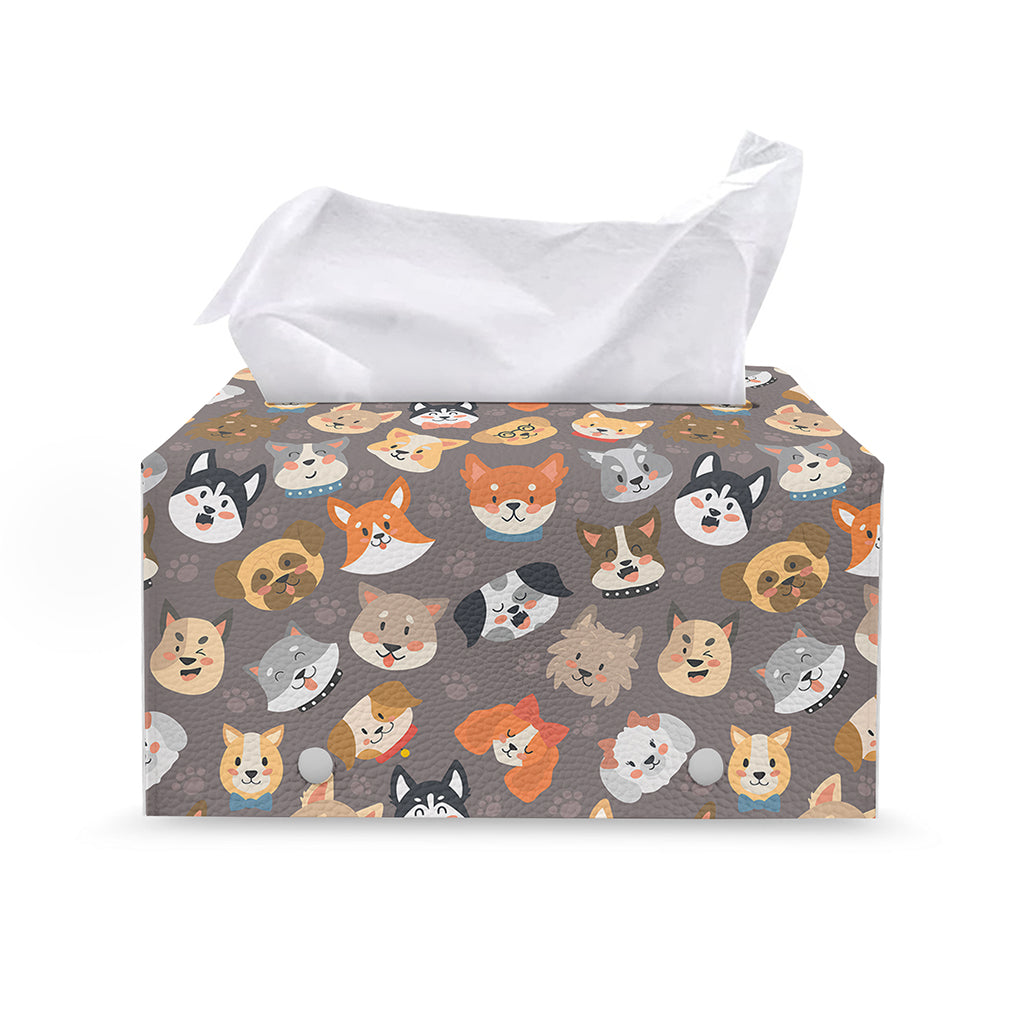 Cute Dog Emoji Pattern Print Leather Tissue Box Cover