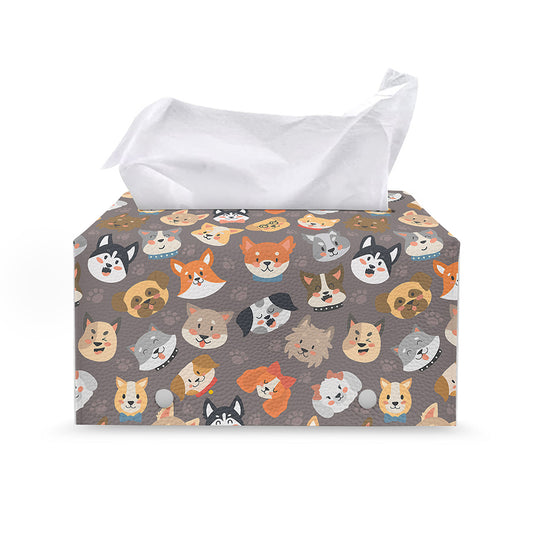 Cute Dog Emoji Pattern Print Leather Tissue Box Cover