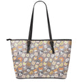 Cute Dog Emoji Pattern Print Leather Tote Bag With Zipper